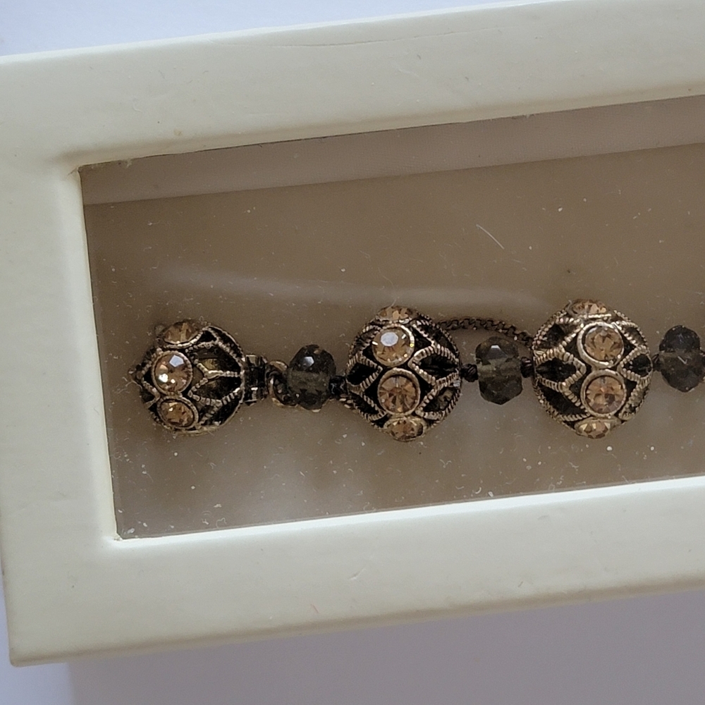 Monet Bracelet Vintage Y2K Neutral Tone Round Crystal Charm Signed New In Box - Picture 2 of 15